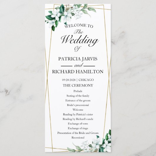 Hochzeitsprogramm für geometrische Blumengrün Programm (Vorderseite)