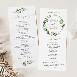 Hochzeitsprogramm für geometrische Eukalyptus Gree Menükarte
