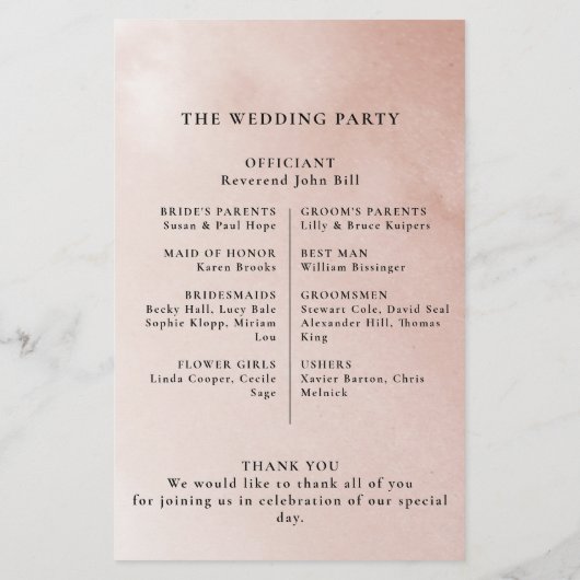 Hochzeitsprogramm für geometrische Fall-Blume (Rückseite)