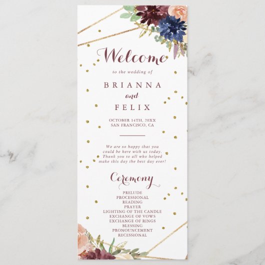 Hochzeitsprogramm für geometrische Glitzer Programm (Vorderseite)