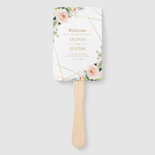 Hochzeitsprogramm für geometrisches Gold und Blüte Fächer (Vorderseite)