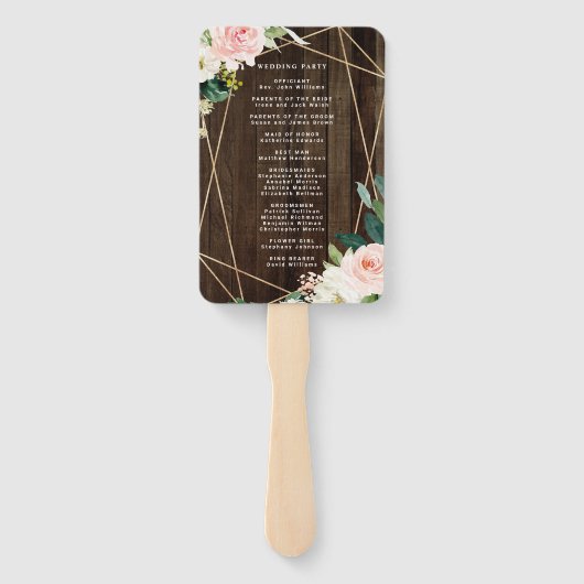 Hochzeitsprogramm für geometrisches Holz Fächer (Rückseite)