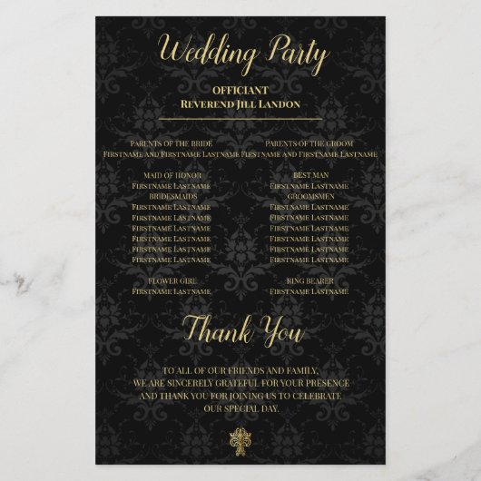 Hochzeitsprogramm für glamouröse Abende (Rückseite)