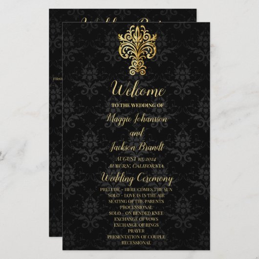 Hochzeitsprogramm für glamouröse Abende (Vorne/Hinten)