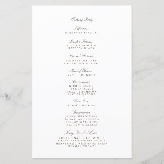 Hochzeitsprogramm für glanzvolle Branchen (Rückseite)