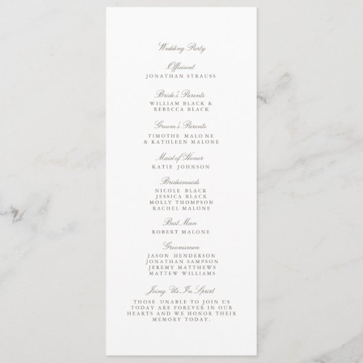 Hochzeitsprogramm für glanzvolle Branchen Programm (Rückseite)