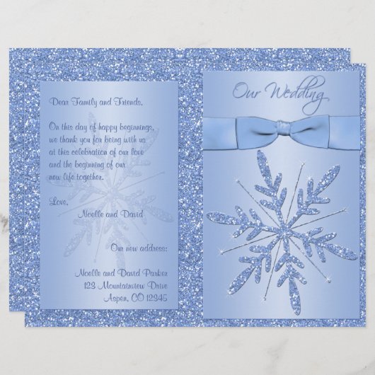 Hochzeitsprogramm für Glittery Blue Snowflake (Vorne/Hinten)