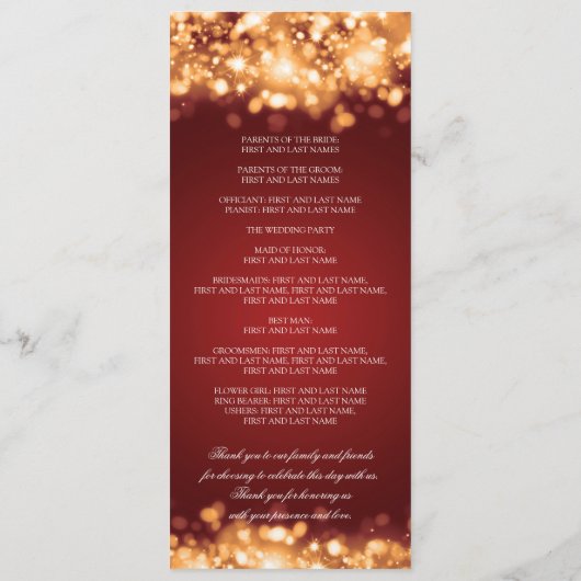 Hochzeitsprogramm für glühende Lichter Gold Programm (Rückseite)