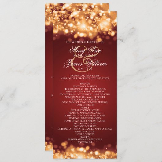 Hochzeitsprogramm für glühende Lichter Gold Programm (Vorne/Hinten)