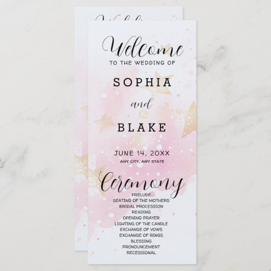 Hochzeitsprogramm für Gold, Blush & Off White Star (Vorne/Hinten)