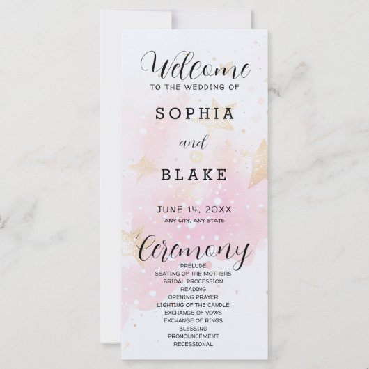 Hochzeitsprogramm für Gold, Blush & Off White Star (Vorderseite)