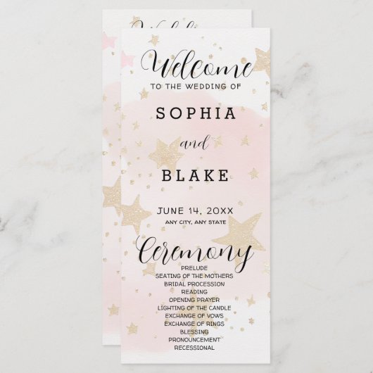 Hochzeitsprogramm für Gold, Blush & Off White Star (Vorne/Hinten)