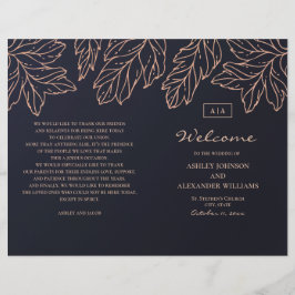 Hochzeitsprogramm für Gold in der Marine gefaltet.