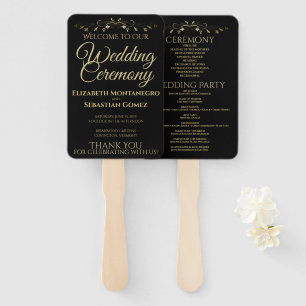 Hochzeitsprogramm für Gold und Black Elegant Blühe Fächer