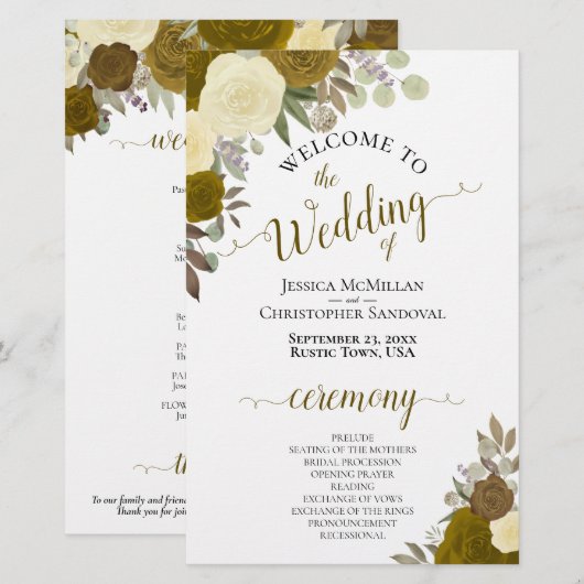 Hochzeitsprogramm für Gold und Gelb (Vorne/Hinten)