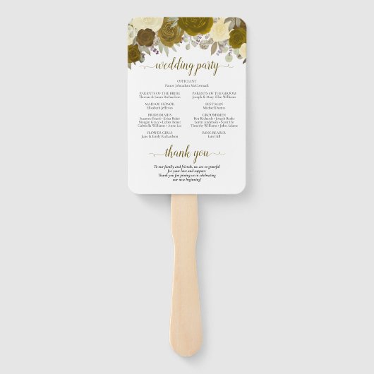 Hochzeitsprogramm für Gold und Gelb Fächer (Rückseite)