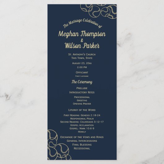 Hochzeitsprogramm für Gold und Navy-Blue-Baseball Programm (Vorderseite)