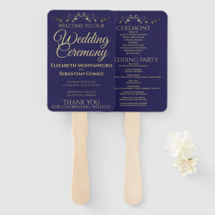 Hochzeitsprogramm für Gold und Navy Blue Elegant B Fächer