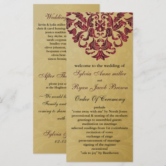 Hochzeitsprogramm für Gold und Rosa Programm (Vorne/Hinten)