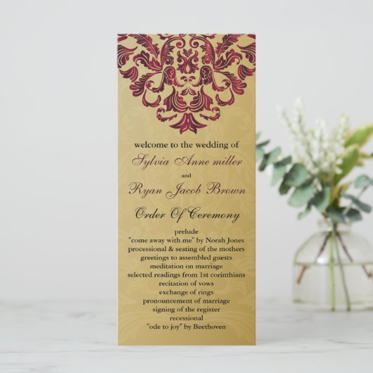 Hochzeitsprogramm für Gold und Rosa Programm (Stehend Vorderseite)