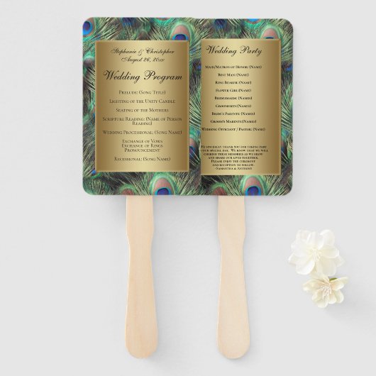 Hochzeitsprogramm für Golden Peacock Fächer (Vorne und Hinten)