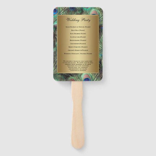 Hochzeitsprogramm für Golden Peacock Fächer (Rückseite)