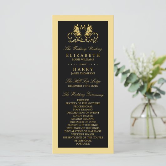 Hochzeitsprogramm für goldene Blumen Programm (Stehend Vorderseite)