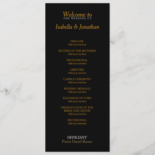 Hochzeitsprogramm für goldene Kupfersterne Programm (Rückseite)