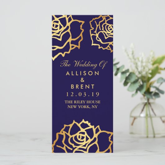 Hochzeitsprogramm für Goldene Rose - Blau Programm (Stehend Vorderseite)