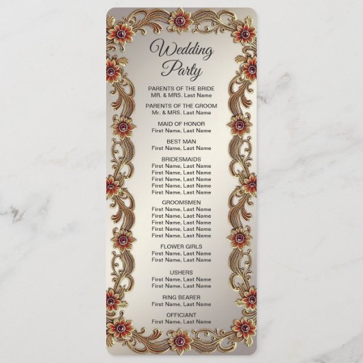 Hochzeitsprogramm für Goldflorale Rahmen mit Roten Programm (Rückseite)