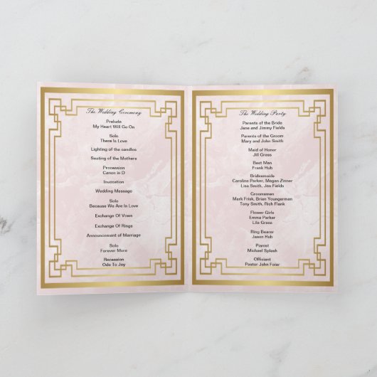 Hochzeitsprogramm für goldgeometrische Rahmen in r Karte (Innenseite)