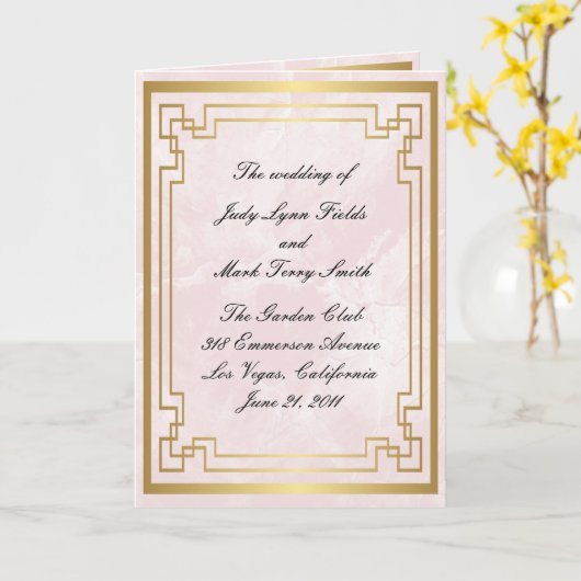 Hochzeitsprogramm für goldgeometrische Rahmen in r Karte (Gelbe Blume)