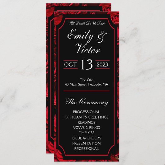 Hochzeitsprogramm für gotische Rose Einladung (Vorne/Hinten)