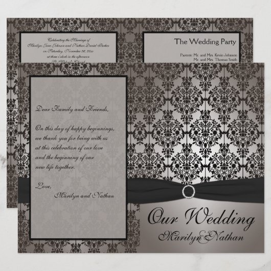 Hochzeitsprogramm für Grau und Schwarz (Vorne/Hinten)