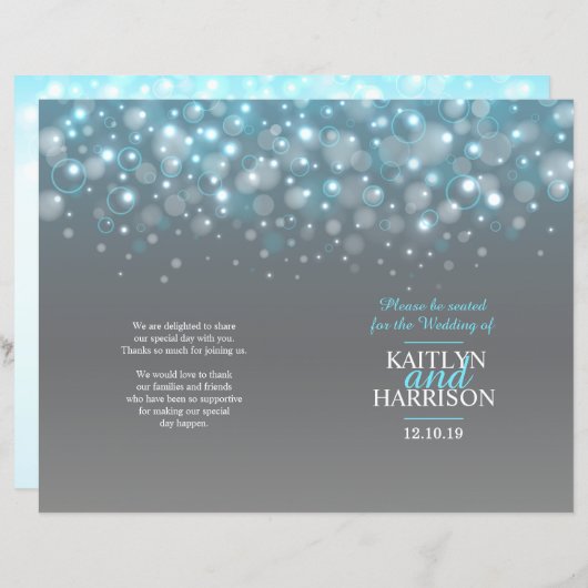 Hochzeitsprogramm für graue Aqua Blue (Vorne/Hinten)