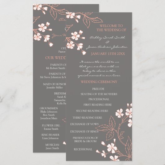 Hochzeitsprogramm für Graukorallen Programm (Vorne/Hinten)