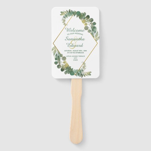 Hochzeitsprogramm für Green Foliage Gold Diamond F Fächer (Vorderseite)