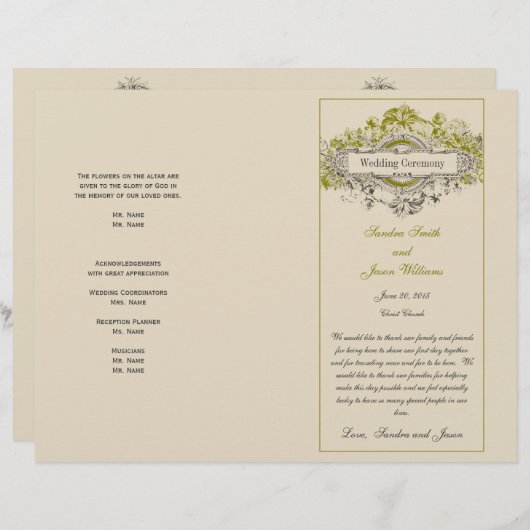 Hochzeitsprogramm für Grünblütenblüten (Vorne/Hinten)