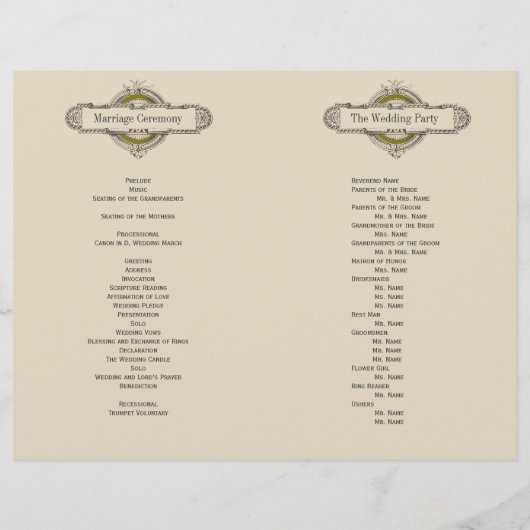 Hochzeitsprogramm für Grünblütenblüten (Rückseite)