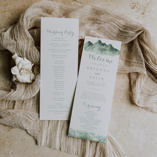 Hochzeitsprogramm für grüne Berglandkalligrafie Programm