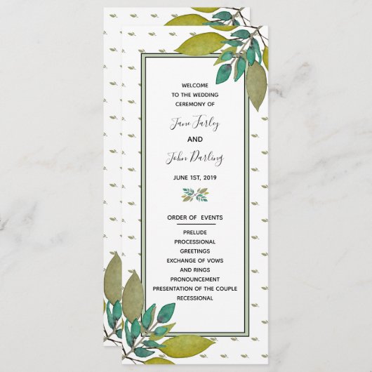 Hochzeitsprogramm für grüne Blätter Programm (Vorne/Hinten)