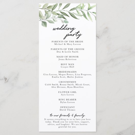 Hochzeitsprogramm für Grüne Blätter Programm (Rückseite)