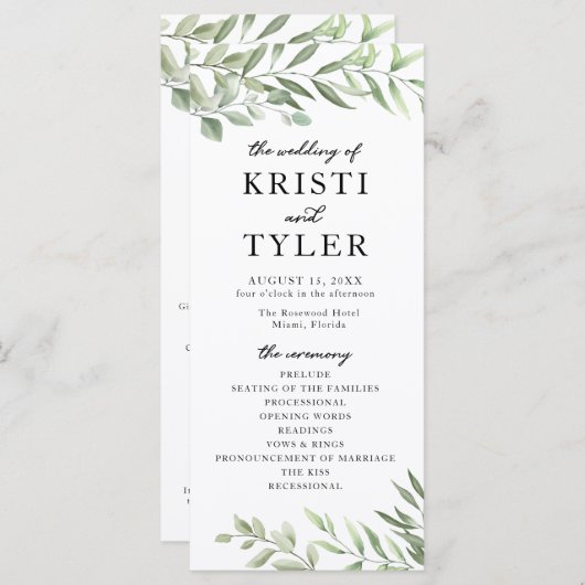 Hochzeitsprogramm für Grüne Blätter Programm (Vorne/Hinten)