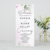 Hochzeitsprogramm für grüne Blätter und rosa Blume (Stehend Vorderseite)