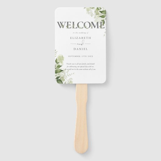 Hochzeitsprogramm für grüne Blumenschrift Fächer (Vorderseite)