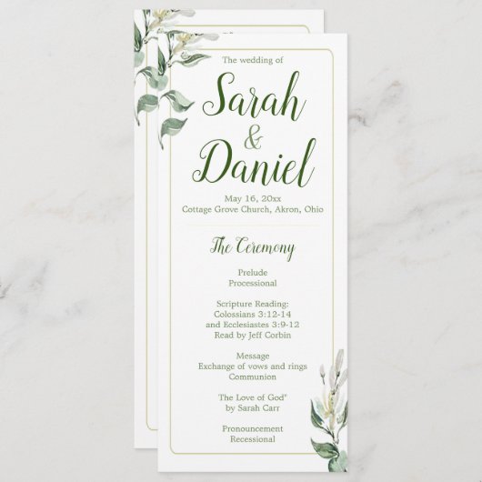 Hochzeitsprogramm für Grüne, Gold und Weiße Blumen Programm (Vorne/Hinten)