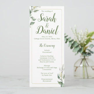 Hochzeitsprogramm für Grüne, Gold und Weiße Blumen Programm