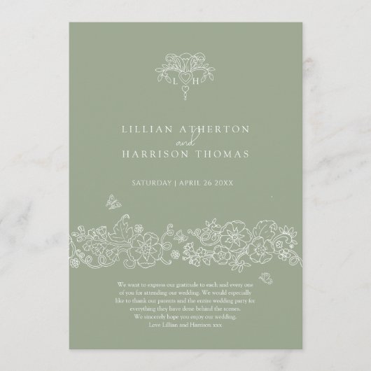 Hochzeitsprogramm für grüne Lilie dank Programm (Vorderseite)