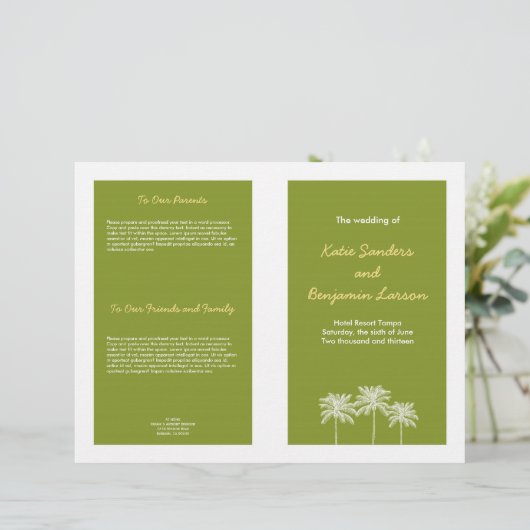 Hochzeitsprogramm für Grüne Palmen (Stehend Vorderseite)