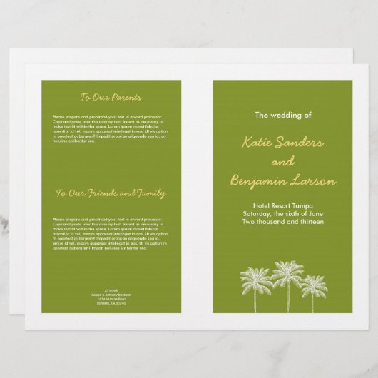 Hochzeitsprogramm für Grüne Palmen (Vorne/Hinten)